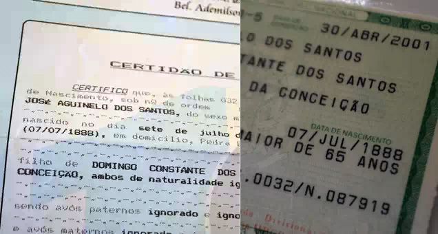 Certidão de nascimento e RG comprova a data de José Aguinelo. Foto: Foto: Talita Zaparolli / Terra