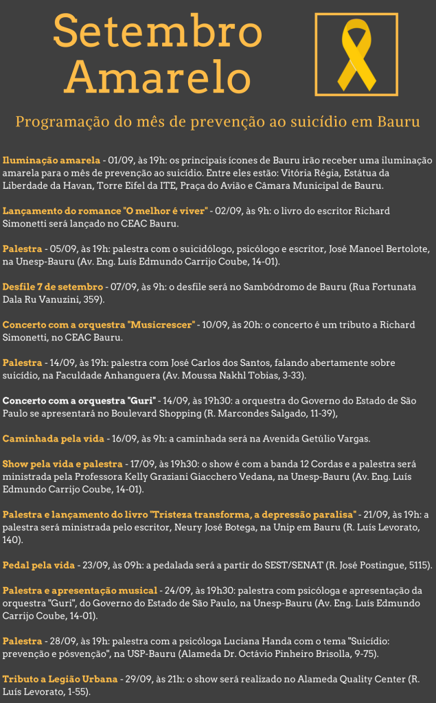 Programação Setembro Amarelo em Bauru - Social Bauru